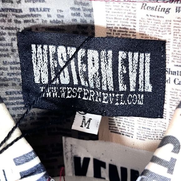 RARE NWT Western Evil Kennedy Newspaper Button Up Shirt Size Medium - Picture 5 of 8